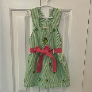 Green Striped Kids Dress with Pink Bow